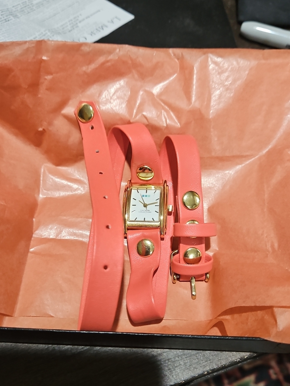 La Mer Collections Gold-Tone Coral Wrap Watch with Stud Accents